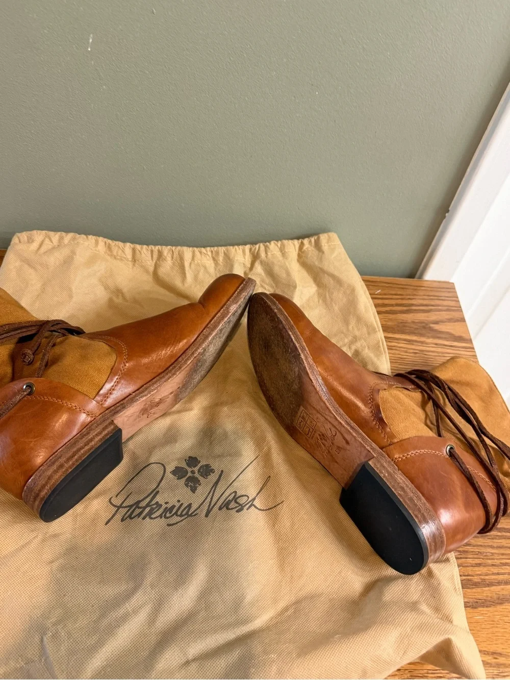 Patricia Nash Sabbia Brown Leather Canvas Womens Boots Size 8.5 w Bag